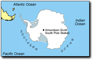 Map of Antarctica, locating Amundsen-Scott South Pole Station