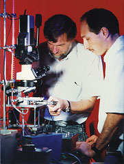 Dr. Scot Bair and graduate student Alex Baklman conducting a high pressure rheology experiment